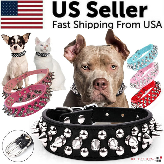 Spiked Studded Leather Dog Collar 